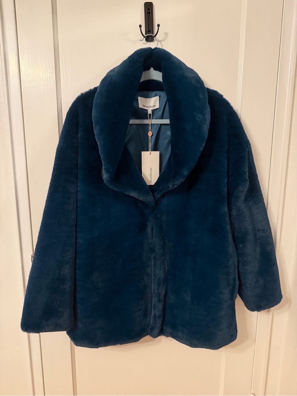 Heartloom Ava Plush Faux-Fur Jacket with Shawl Collar in Teal